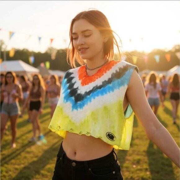 Knit Vest – by X‑Girl – Rainbow Tie Dye – Distressed Festival Y2K Streetwear - Picture 1 of 4